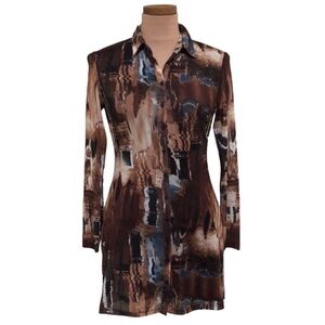12th Tribe Pollock Shirtdress Dress Size Small Brown Teal Mesh